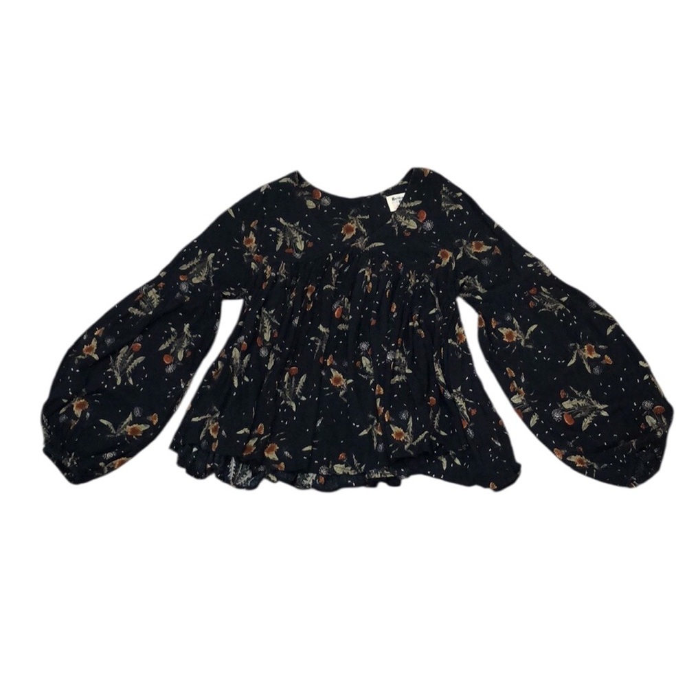 Anthropologie Holding Horses Top Size XS Black Woodland Floral Print